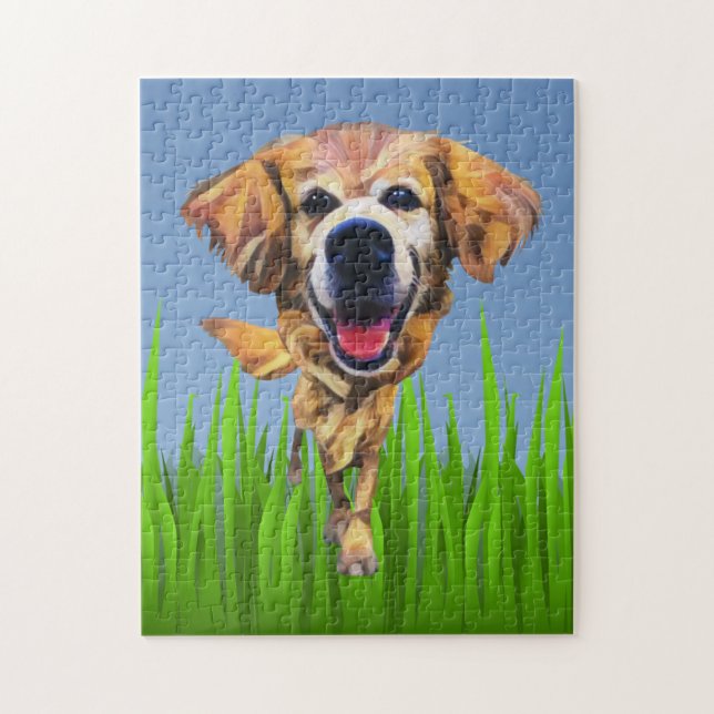 Funny Cartoon Golden Retriever 252 Piece Puzzle (Vertical)