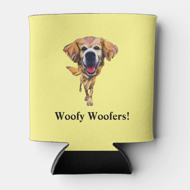 Funny Cartoon Golden Retriever Can Cooler (Front)