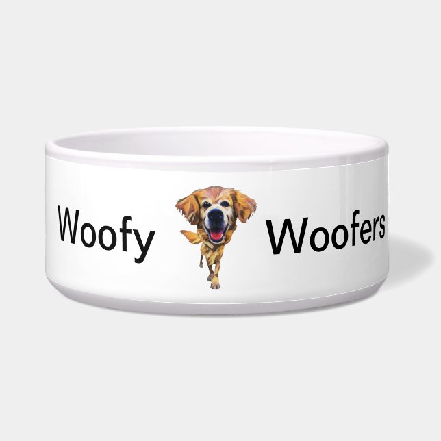 Funny Cartoon Golden Retriever Dog Bowl (Front)