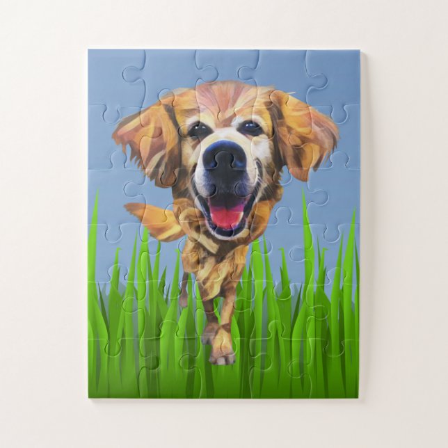 Funny Cartoon Golden Retriever Puzzle for Kids (Vertical)
