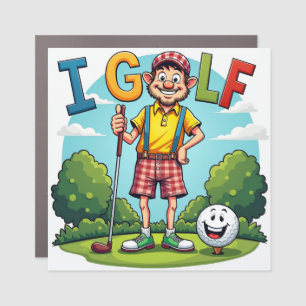 Funny Cartoon Golfer with Golf Ball Car Magnet