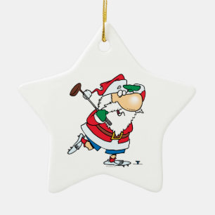 funny cartoon golfing golfer santa claus ceramic ornament