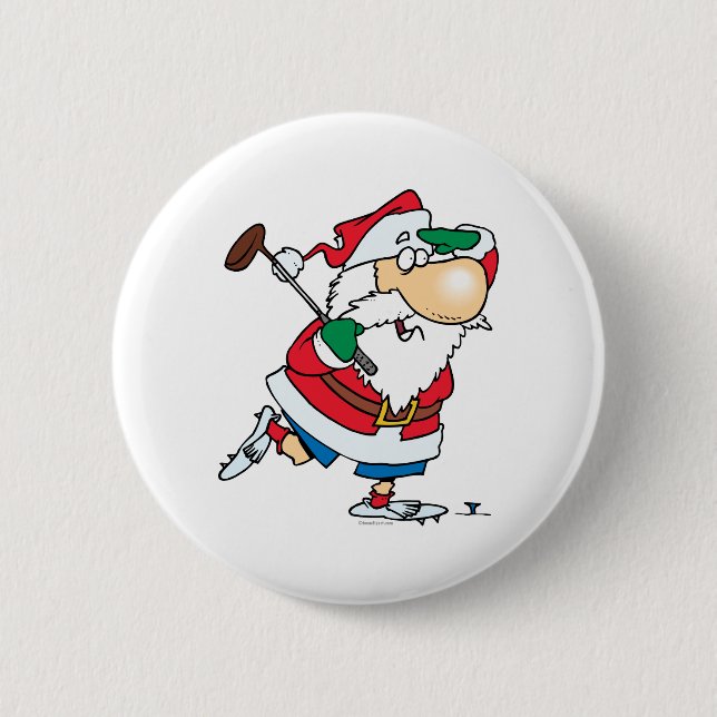 funny cartoon golfing golfer santa claus pinback button (Front)