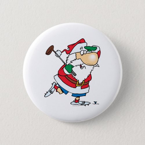 funny cartoon golfing golfer santa claus pinback button