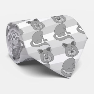 Funny Cartoon Gray Cat. Neck Tie