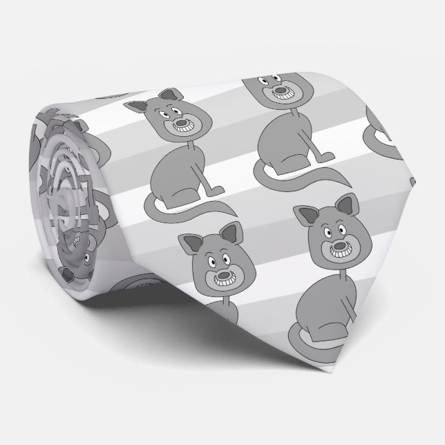 Funny Cartoon Gray Cat. Neck Tie (Rolled)