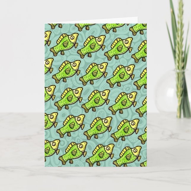 Funny Cartoon Green Fish Drawing Card (Front)
