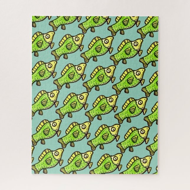 Funny Cartoon Green Fish Drawing Jigsaw Puzzle (Vertical)