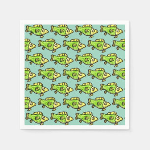 Funny Cartoon Green Fish Drawing Napkins