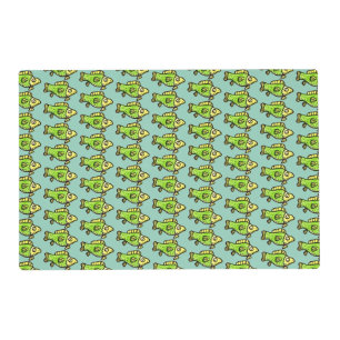 Funny Cartoon Green Fish Drawing Placemat
