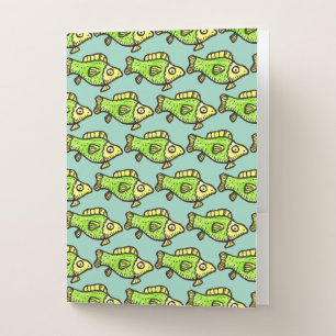 Funny Cartoon Green Fish Drawing Pocket Folder