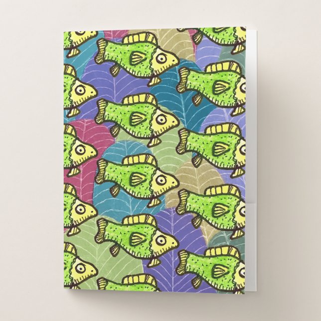Funny Cartoon Green Fish Pocket Folder (Front)
