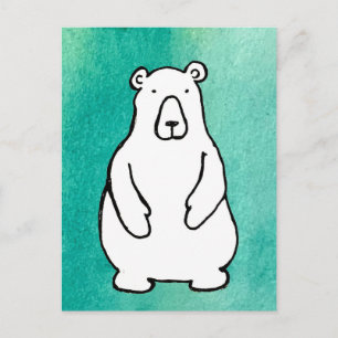 Funny Cartoon Grizzly Polar Bear Light Blue Postcard