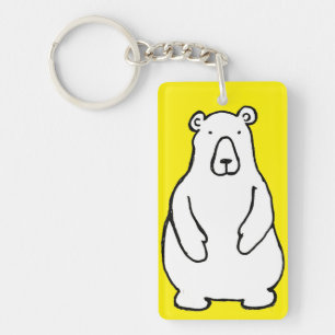 Funny Cartoon Grizzly Polar Bear Yellow Keychain