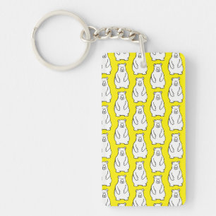 Funny Cartoon Grizzly Polar Bears Yellow Keychain