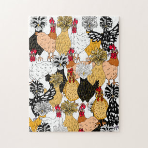 Funny Cartoon Hand Drawn Chickens Jigsaw Puzzle
