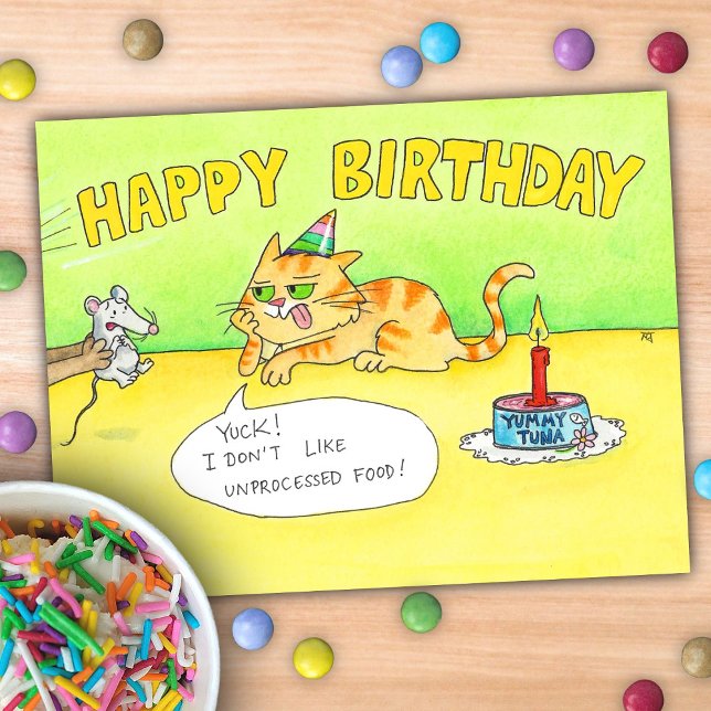 Funny Cartoon Happy Birthday Cat Postcard (Creator Uploaded)