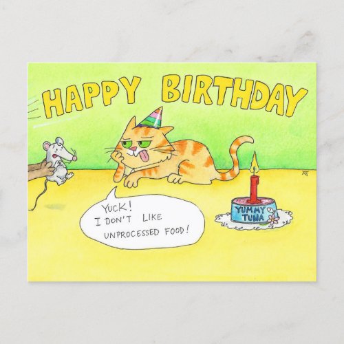 Funny Cartoon Happy Birthday Cat Postcard