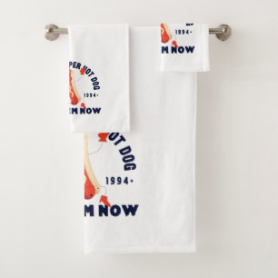 Funny Cartoon Hot Dog Art Graphic Tee Since 1994 Bath Towel Set