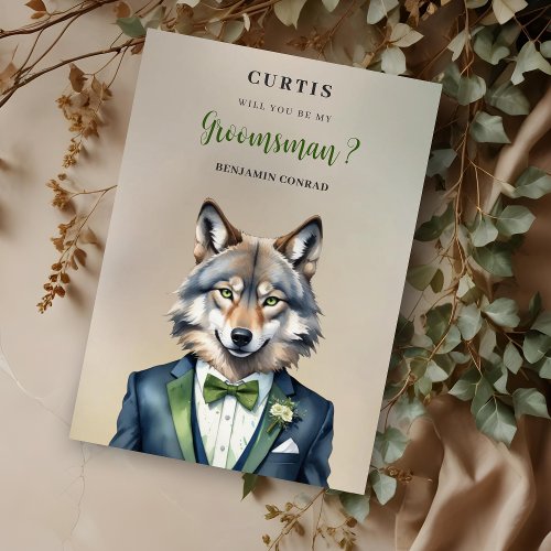 Funny Cartoon Humanoide Wolf Groomsman