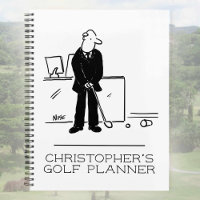 Funny cartoon illustration of an office golfer. planner