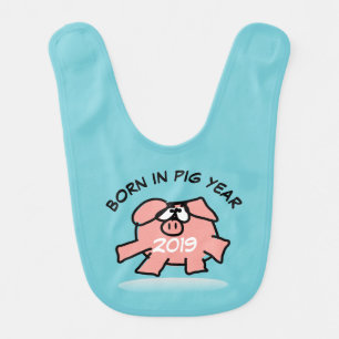 Funny Cartoon Illustration Pink Pig 2019 Baby Bib