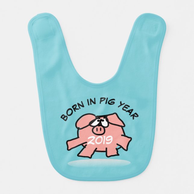 Funny Cartoon Illustration Pink Pig  2019 Baby Bib (Front)