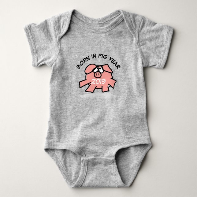 Funny Cartoon Illustration Pink Pig New Baby 2019 Baby Bodysuit (Front)