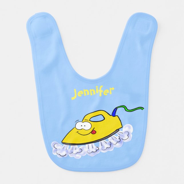 Funny cartoon iron laundry illustration baby bib (Front)