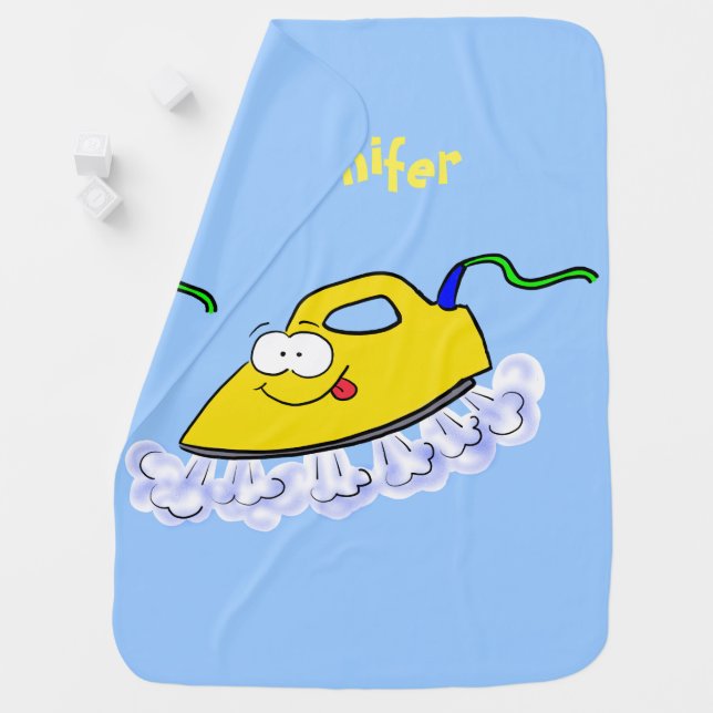 Funny cartoon iron laundry illustration baby blanket (In Situ)