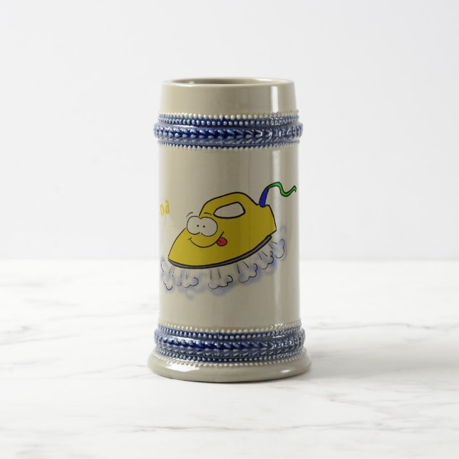 Funny cartoon iron laundry illustration beer stein (Center)