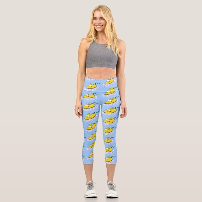 Funny cartoon iron laundry illustration capri leggings (Front)
