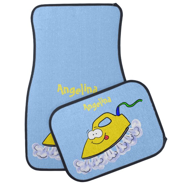 Funny cartoon iron laundry illustration car floor mat (Set)