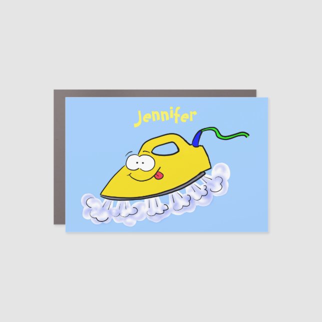 Funny cartoon iron laundry illustration car magnet (Front)