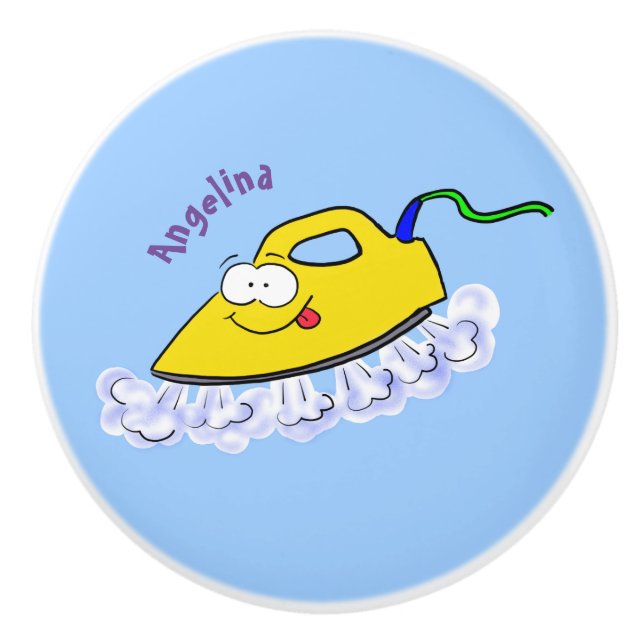 Funny cartoon iron laundry illustration ceramic knob (Front)