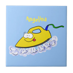 Funny cartoon iron laundry illustration ceramic tile