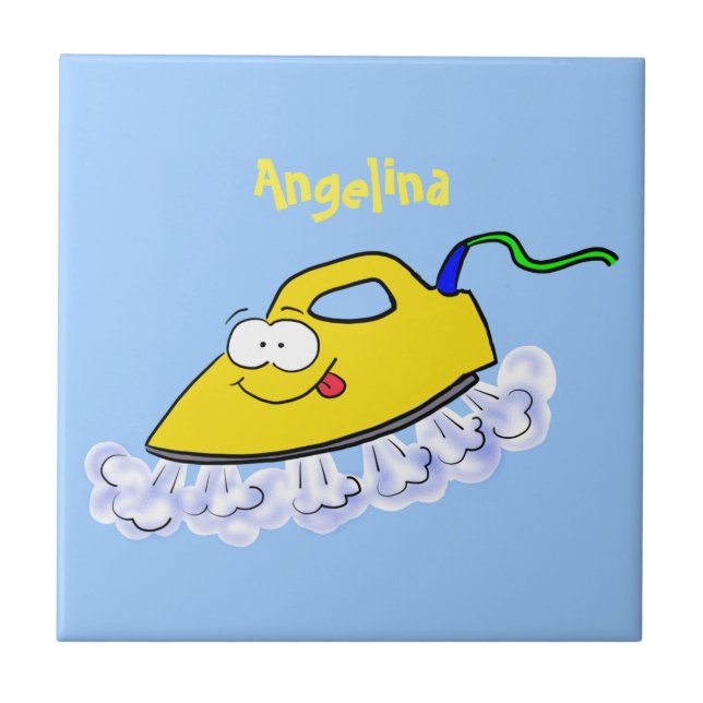 Funny cartoon iron laundry illustration ceramic tile (Front)