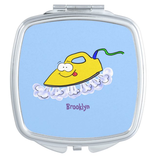 Funny cartoon iron laundry illustration compact mirror (Front)