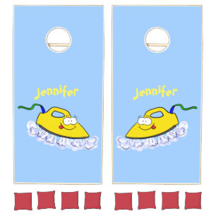 Funny cartoon iron laundry illustration cornhole set