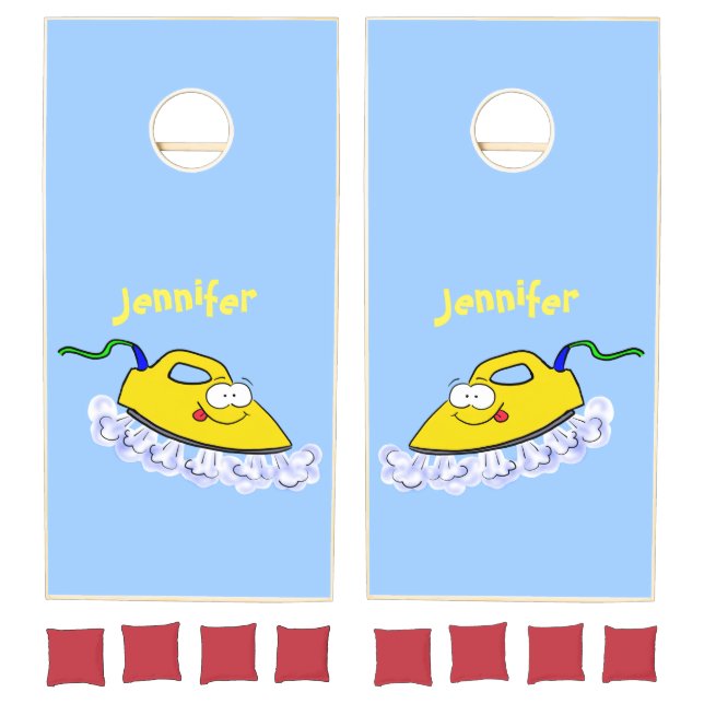 Funny cartoon iron laundry illustration cornhole set (Set)
