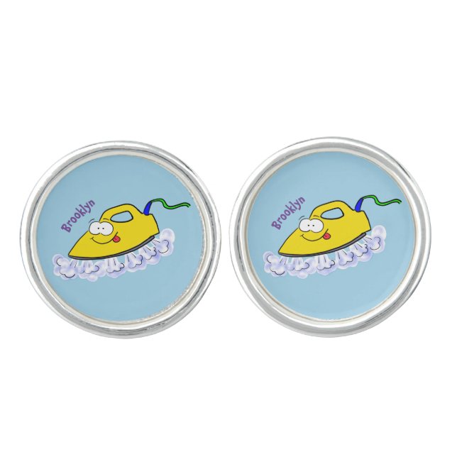 Funny cartoon iron laundry illustration cufflinks (Front)