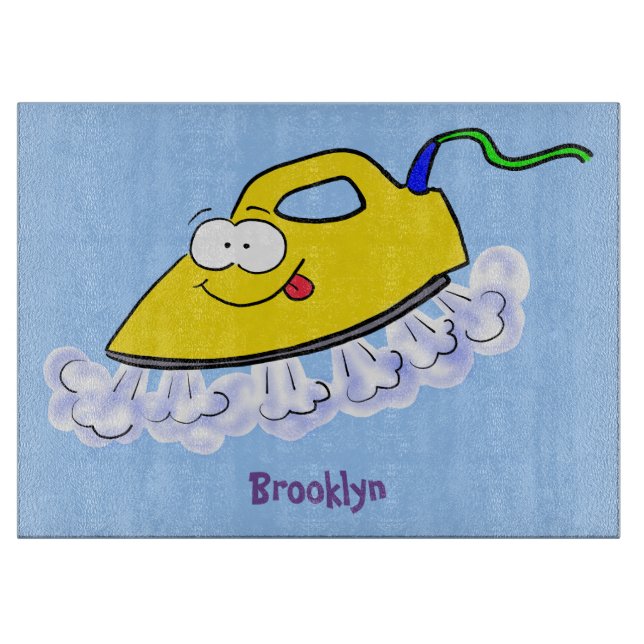 Funny cartoon iron laundry illustration cutting board (Front)
