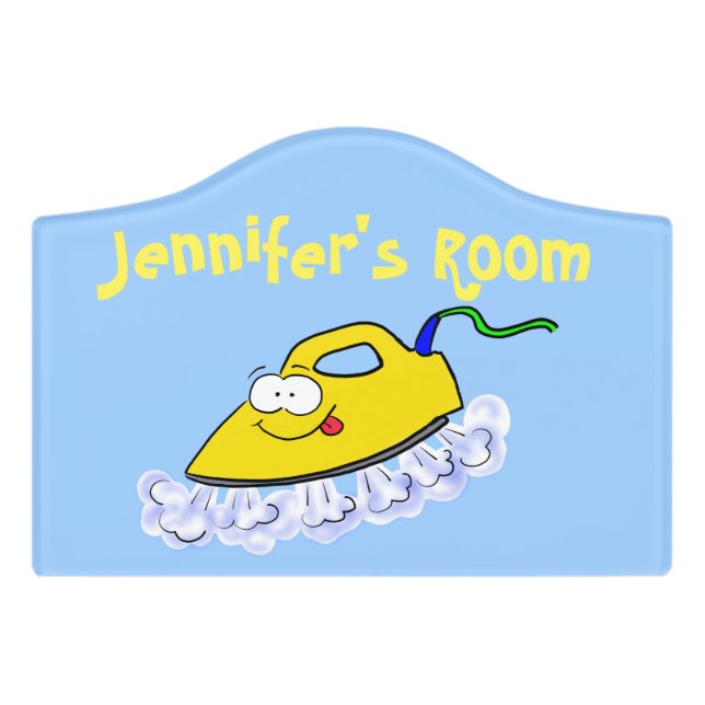 Funny cartoon iron laundry illustration door sign (Small Crest Front)