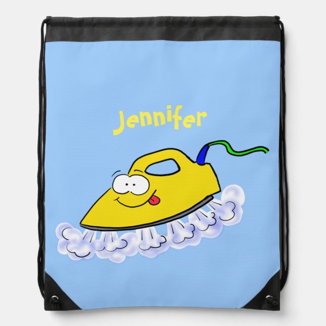 Funny cartoon iron laundry illustration drawstring bag (Front)