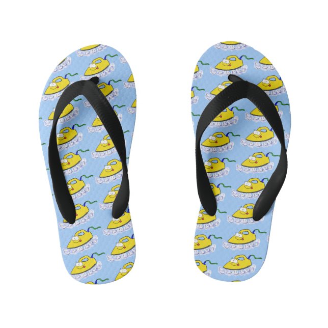 Funny cartoon iron laundry illustration kid's flip flops (Footbed)