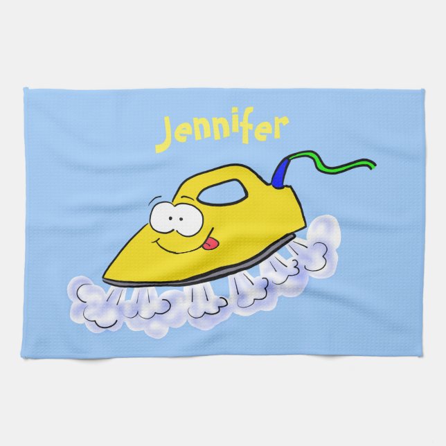 Funny cartoon iron laundry illustration kitchen towel (Horizontal)