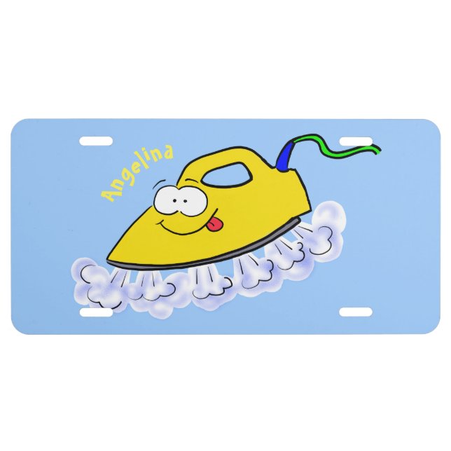 Funny cartoon iron laundry illustration license plate (Front)