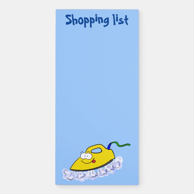 Funny cartoon iron laundry illustration magnetic notepad (Front)