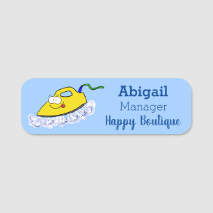 Funny cartoon iron laundry illustration  name tag