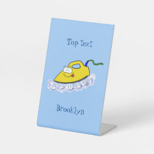 Funny cartoon iron laundry illustration pedestal sign